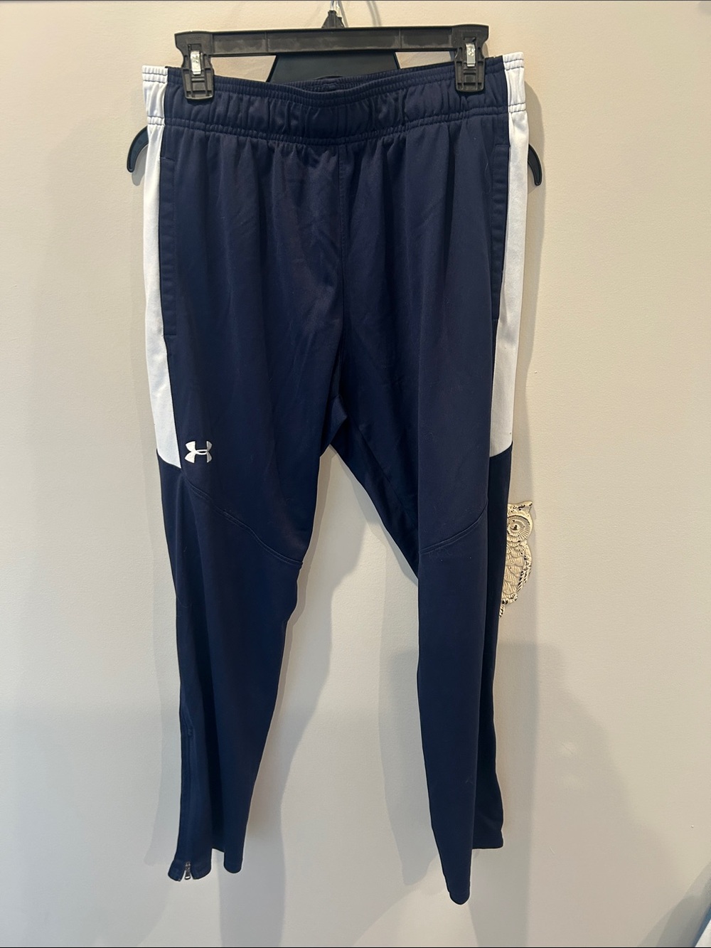Under Armour Boys Navy Blue Jogger Pants with White Side Panels